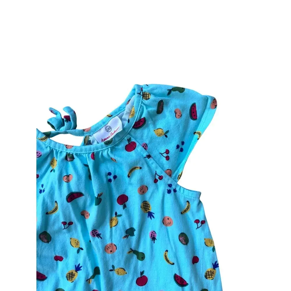 Hanna Andersson | 100% Cotton Blue Fruit Print Cap Sleeve Dress | Size 6-7